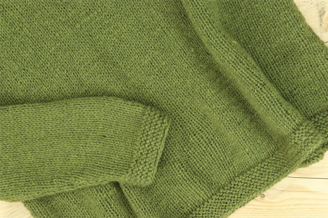 Hand Knitted Wool Jumper - Plain Green