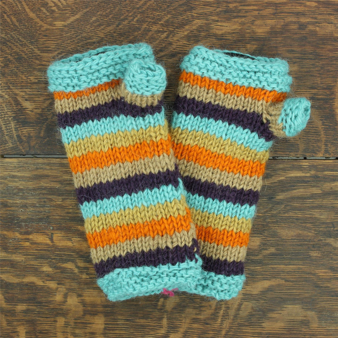 Hand Knitted Wool Arm Warmer - Stripe Retro A