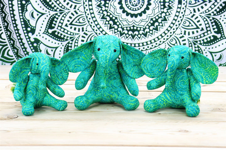 Batik Cotton Friendship Elephant - Green Dotty Spiral