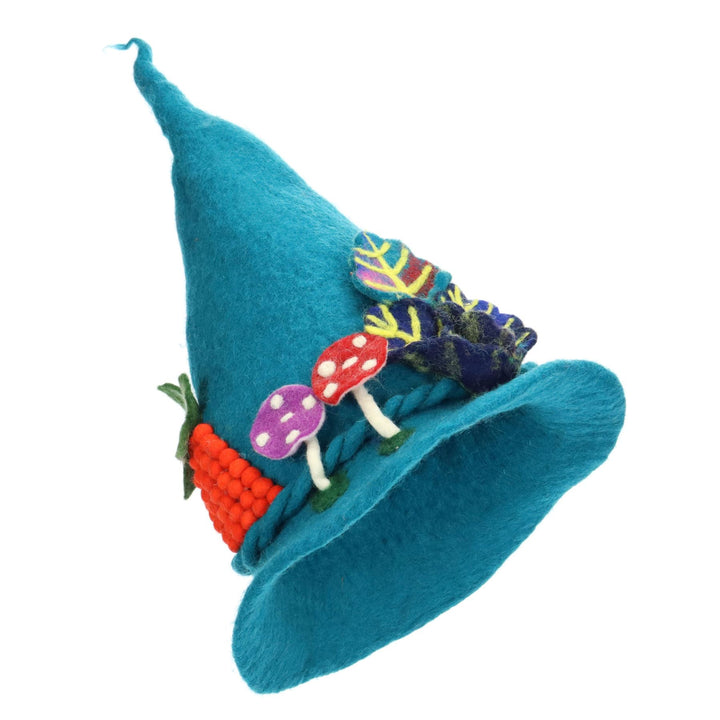 LoudElephant Handcrafted Wool Felt Hat from Nepal - Mystical Woodland Turquoise