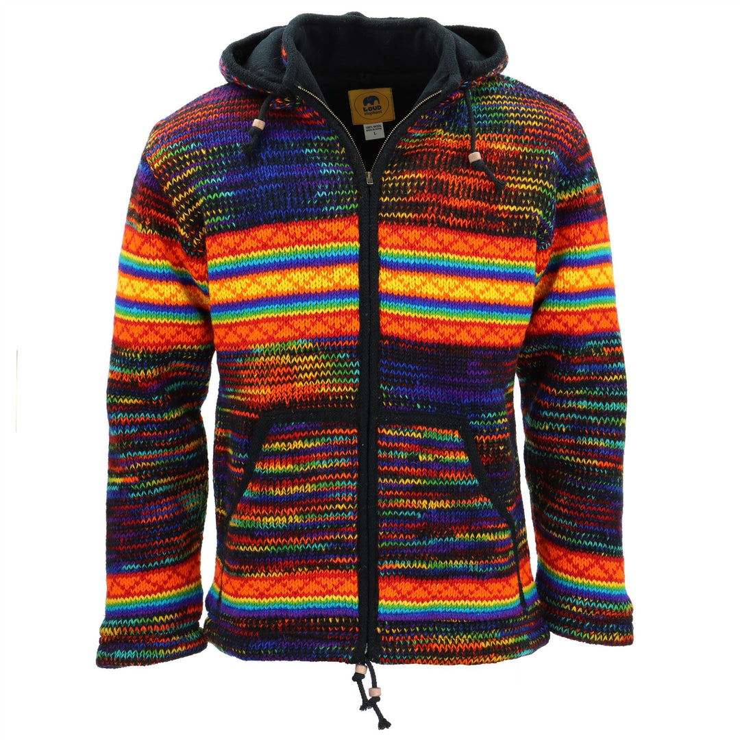 Hand Knitted Wool Hooded Jacket Cardigan - SD Black Rainbow Orange