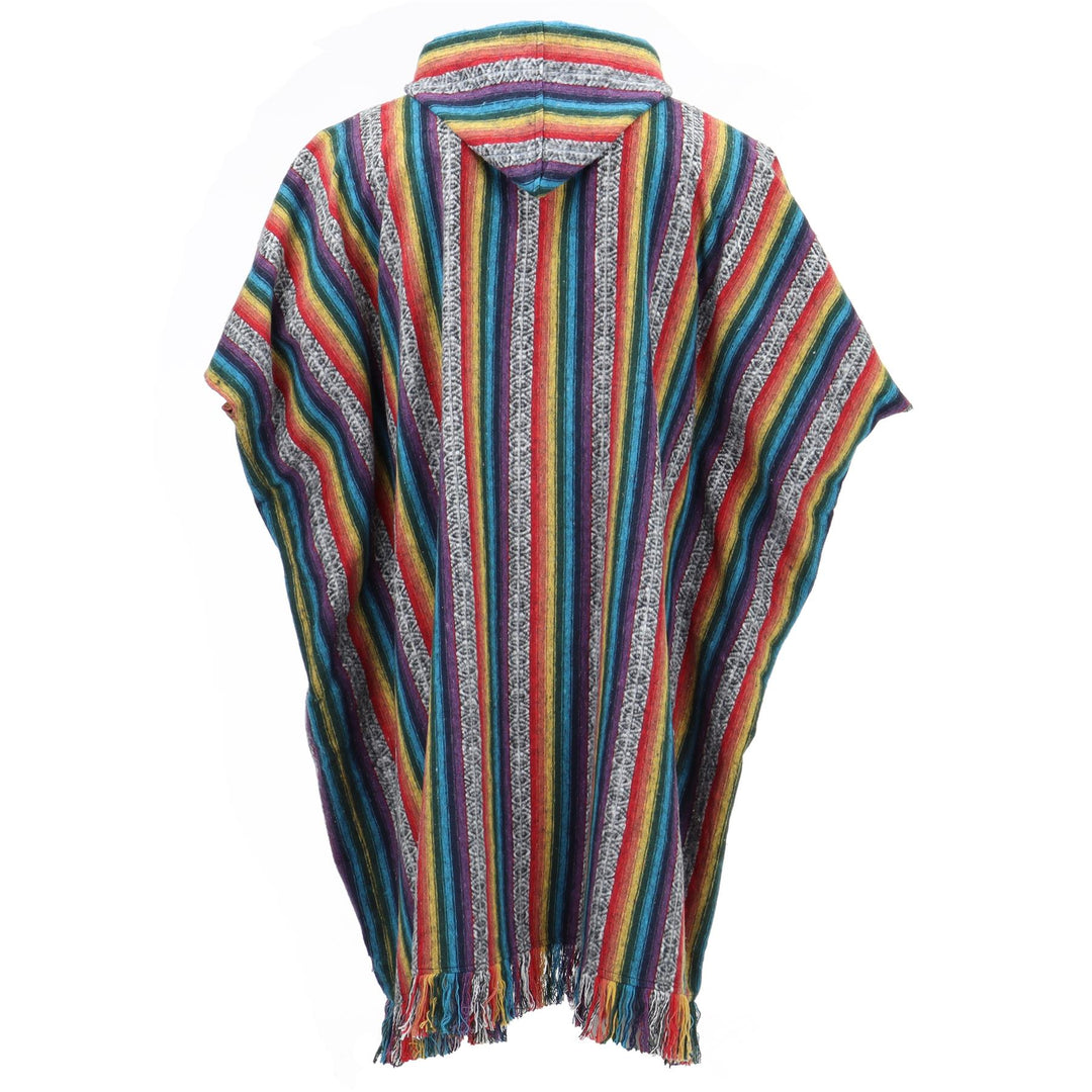 Brushed Cotton Long Hooded Poncho - Rainbow