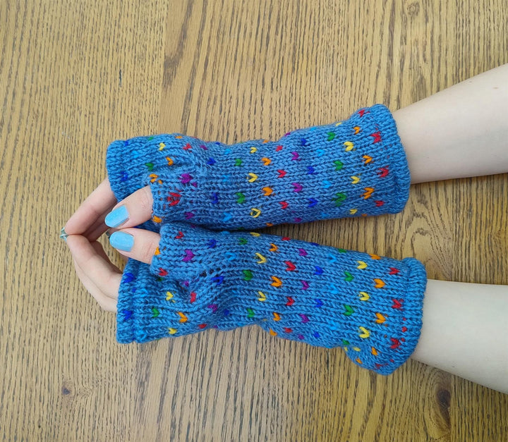 Wool Knit Fleece Lined  Wrist Warmers - Tik Tik Steel Blue