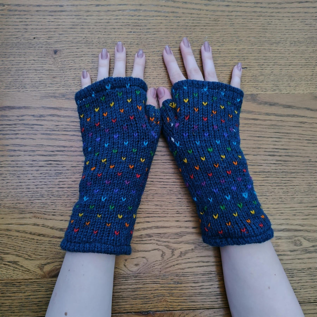 Wool Knit Fleece Lined  Wrist Warmers - Tik Tik Teal