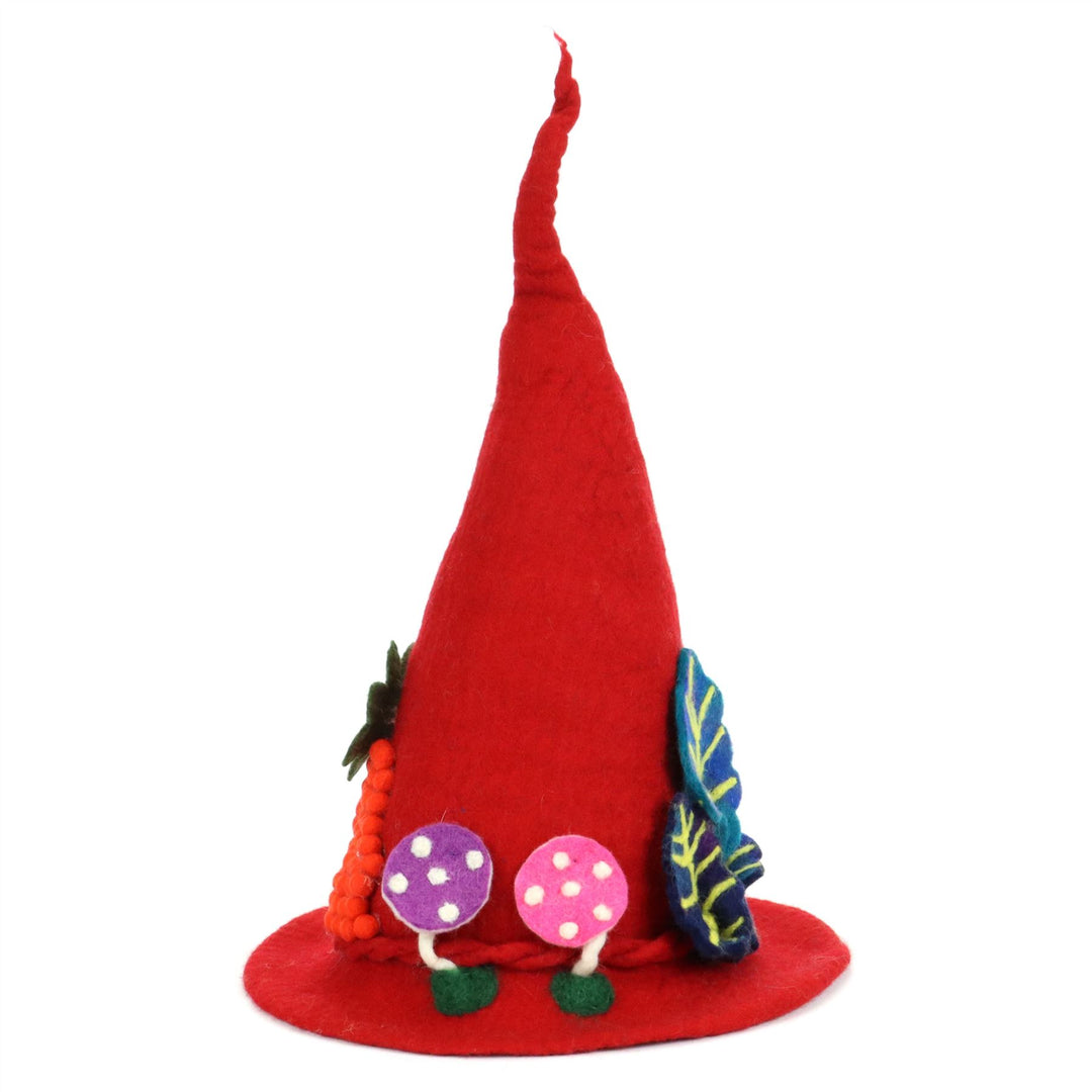 LoudElephant Handcrafted Wool Felt Hat from Nepal - Mystical Woodland Red