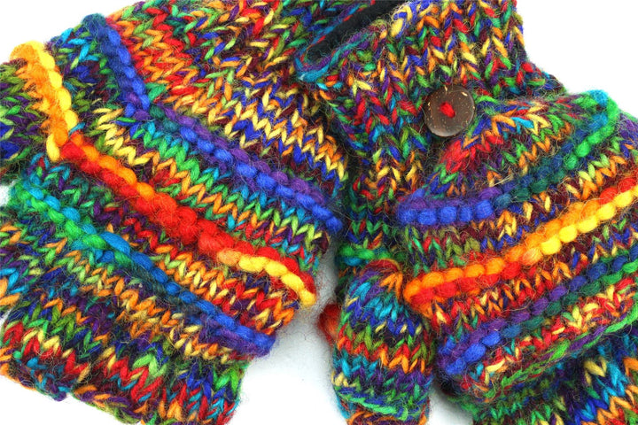 Hand Knitted Wool Shooter Gloves - Rainbow SD Rib