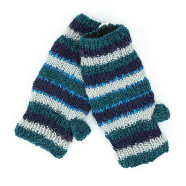 Hand Knitted Wool Arm Warmer - Tik Tik Blue Green