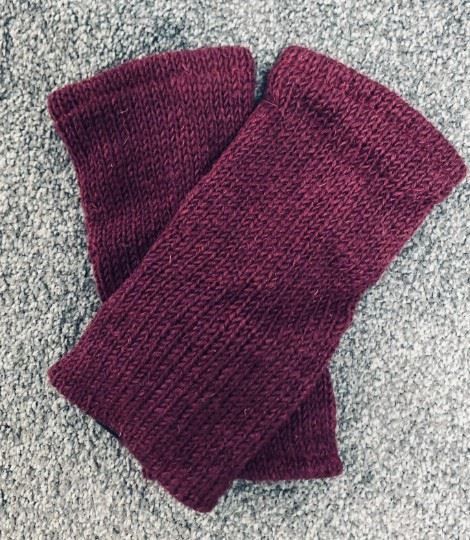 Wool Knit Fleece Lined  Wrist Warmers - Plain Burgundy