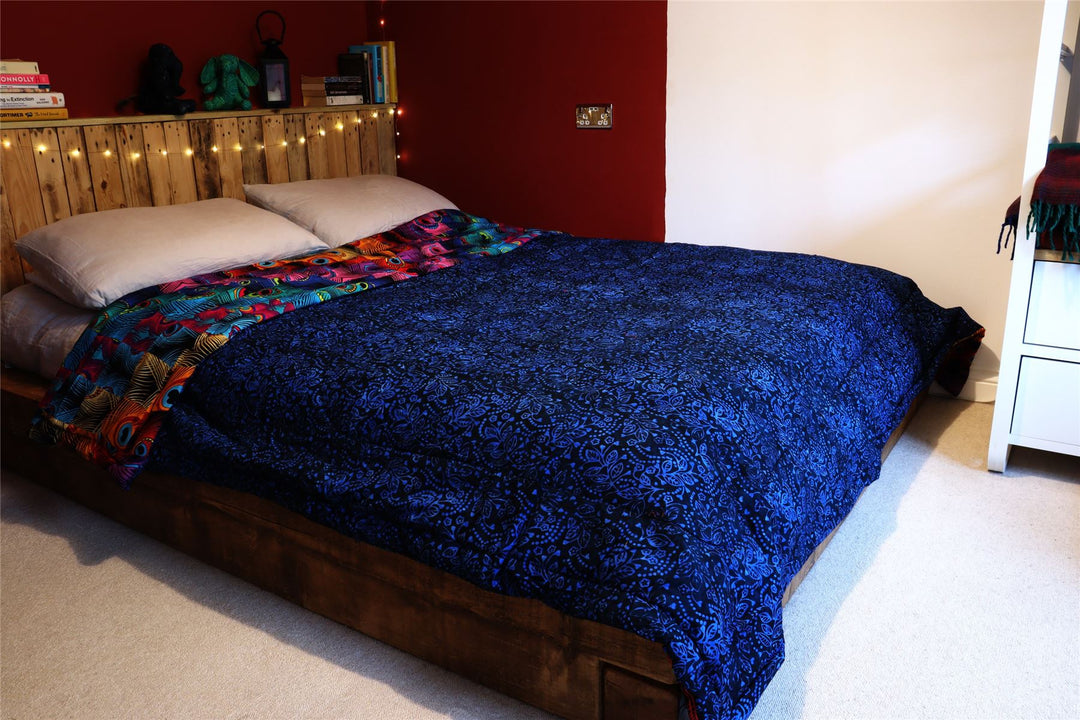 Handmade Quilted Patchwork Batik Printed Bedspread - Peacock