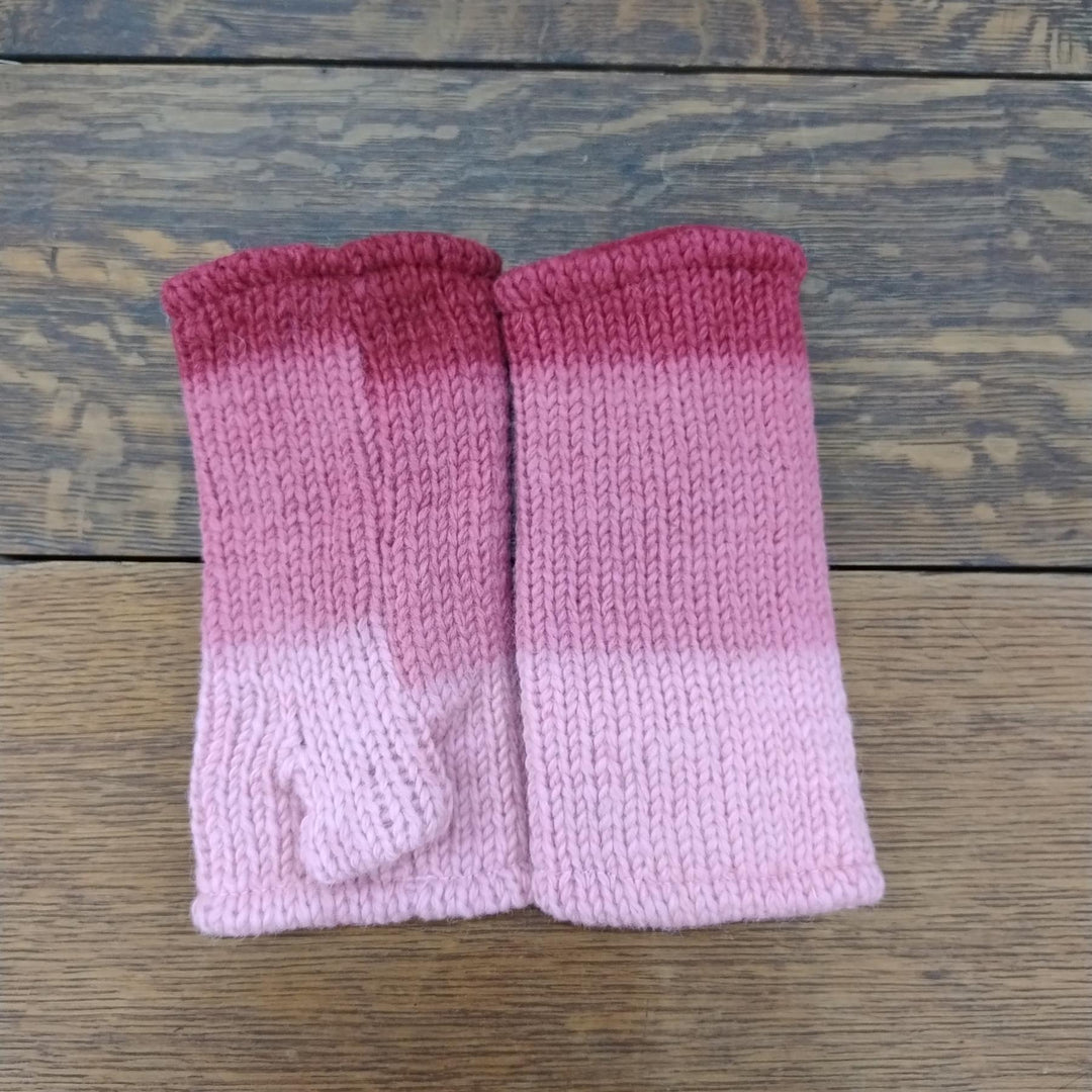 Wool Knit Fleece Lined  Wrist Warmers - Gradient Pink