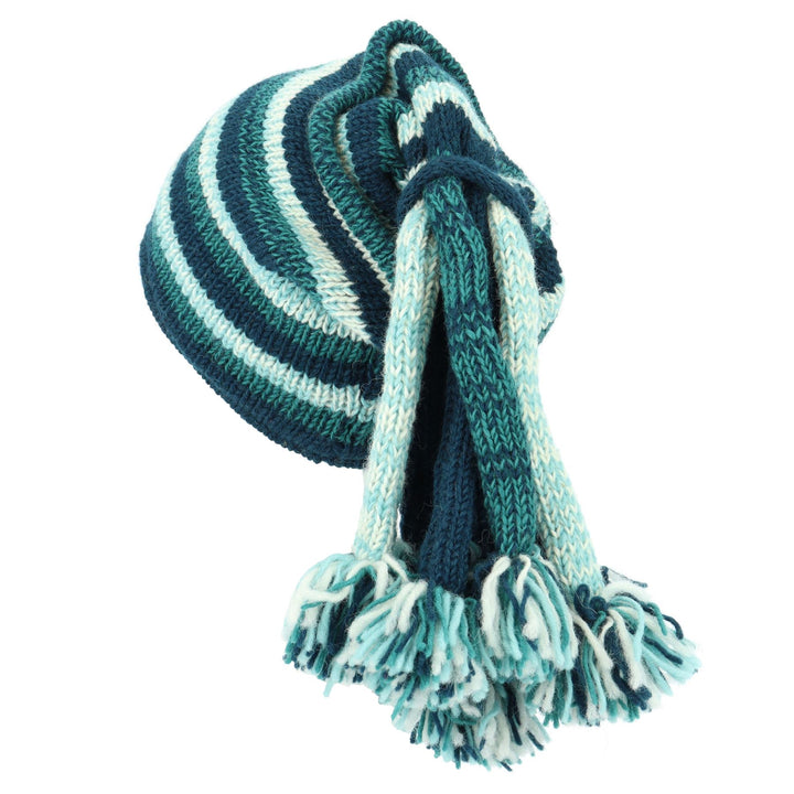 Hand Knitted Beanie Fountain Tassel Hat - SD Teal