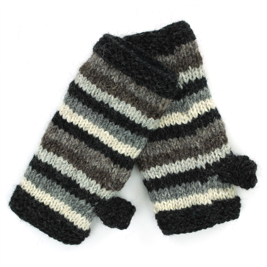 Hand Knitted Wool Arm Warmer - Stripe Natural