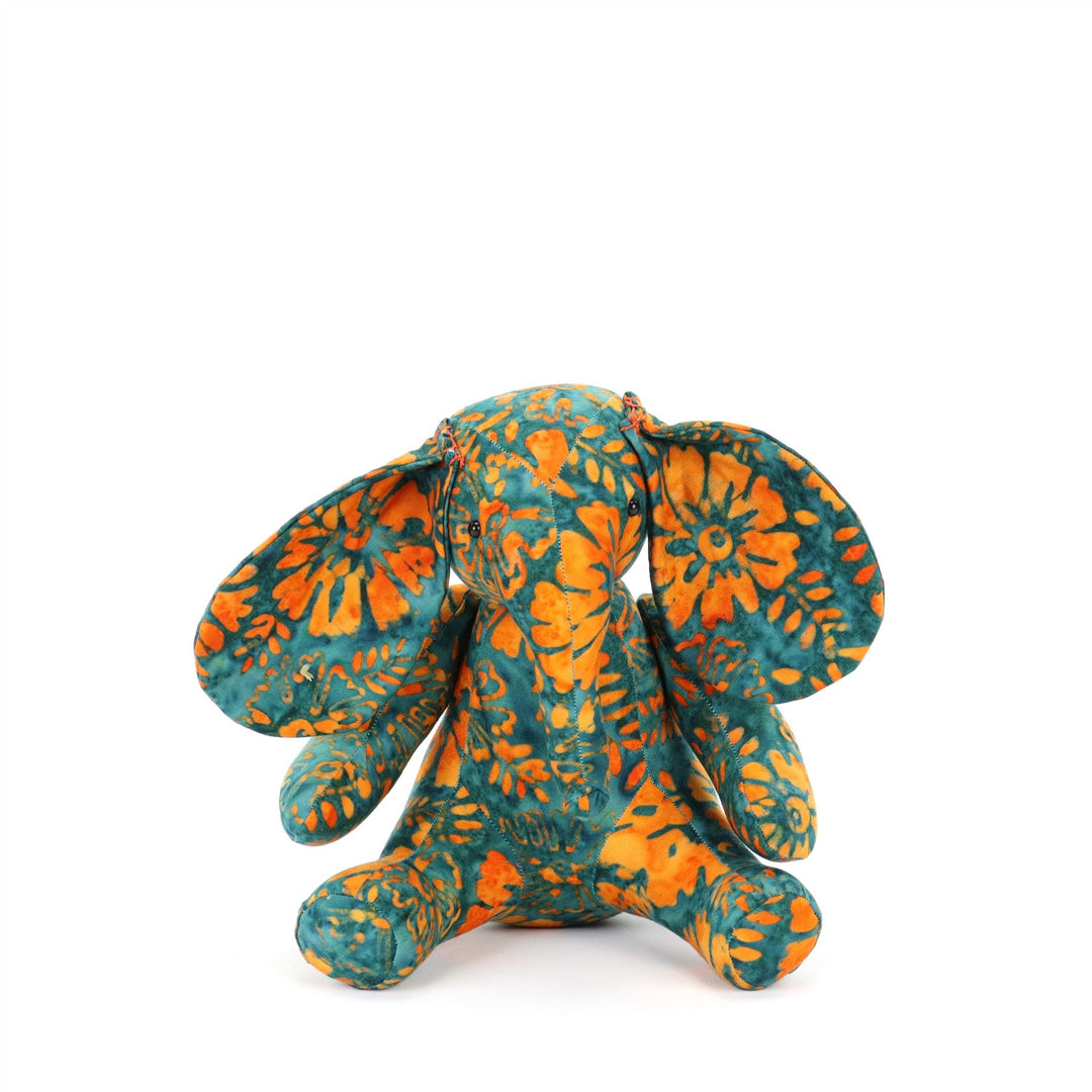 Batik Cotton Friendship Elephant - Teal Orange Floral