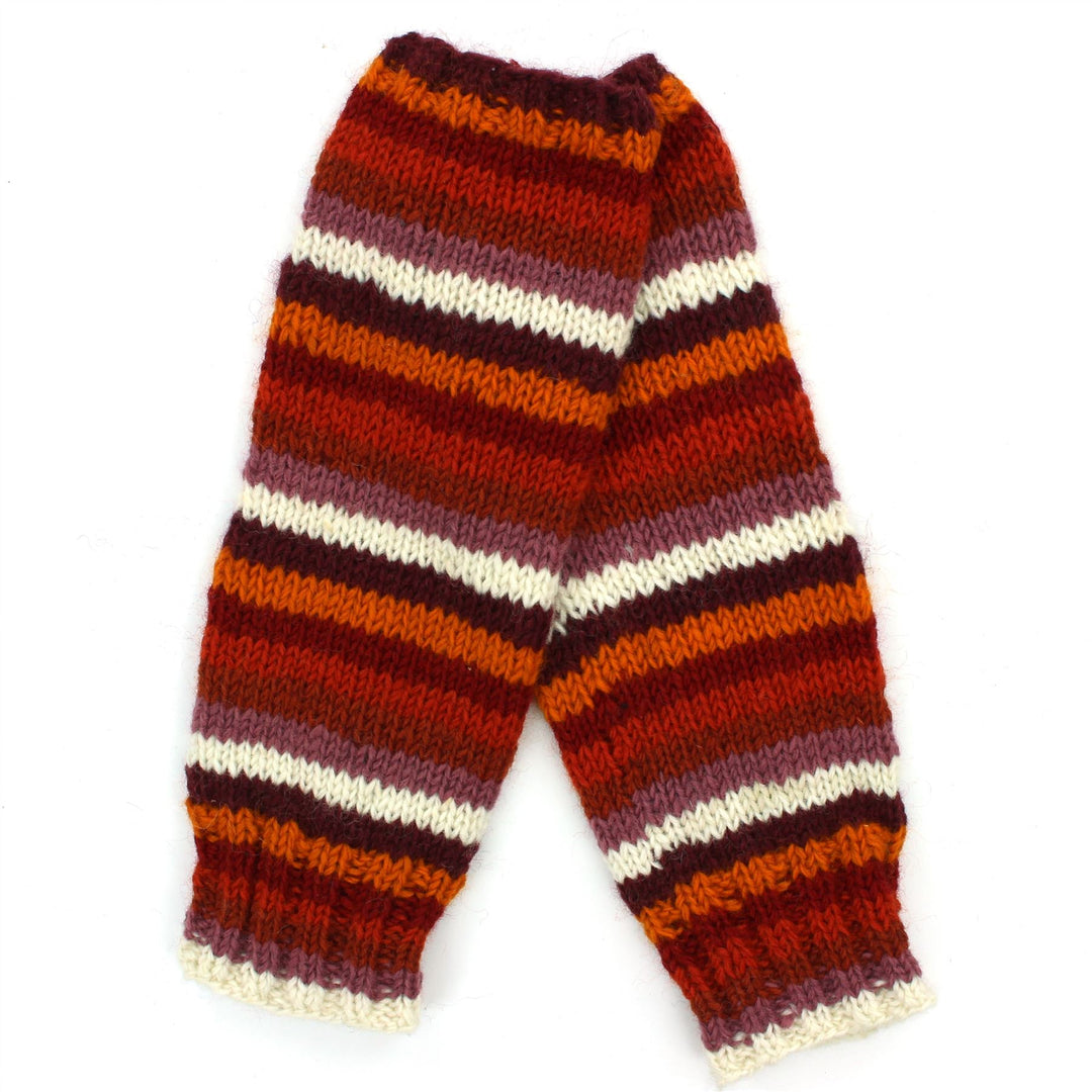 Hand Knitted Wool Leg Warmers - Stripe Rust