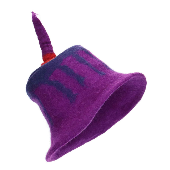 LoudElephant Handcrafted Wool Felt Hat from Nepal - Purple Stripe Rainbow