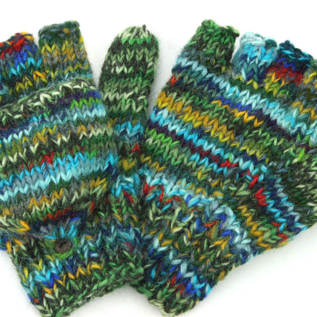 Hand Knitted Wool Shooter Gloves - SD Green Mix