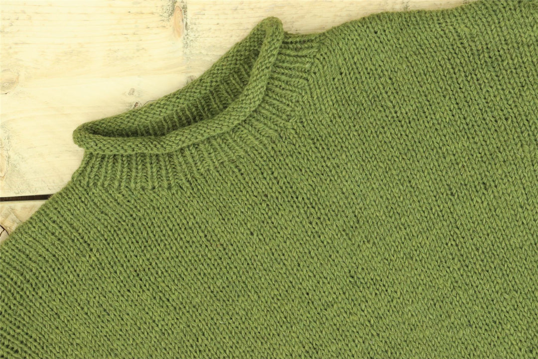 Hand Knitted Wool Jumper - Plain Green