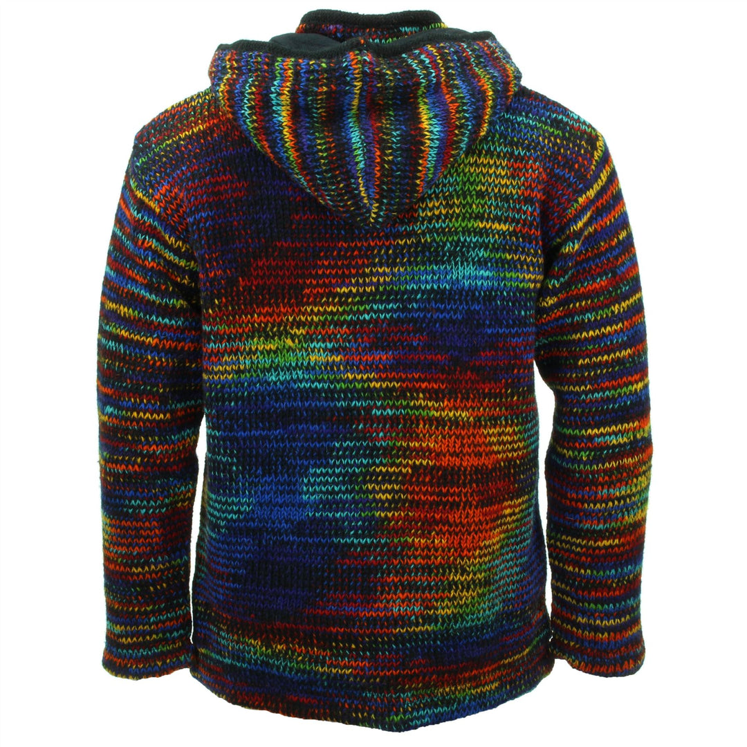 Hand Knitted Wool Hooded Jacket Cardigan - SD Black Rainbow