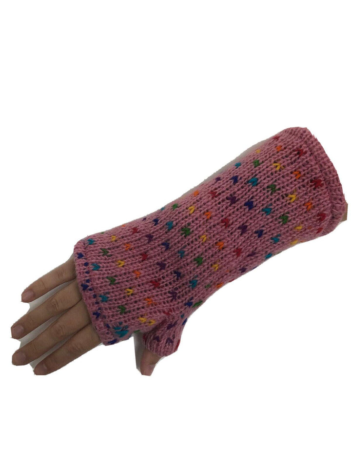 Wool Knit Fleece Lined  Wrist Warmers - Tik Tik Light Pink