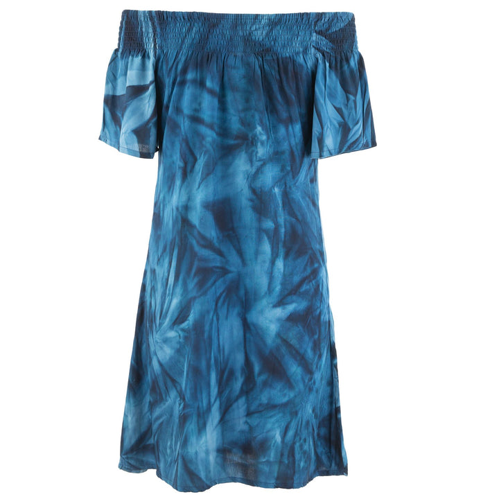 Shirred Comfy Dress - Feathers Blue