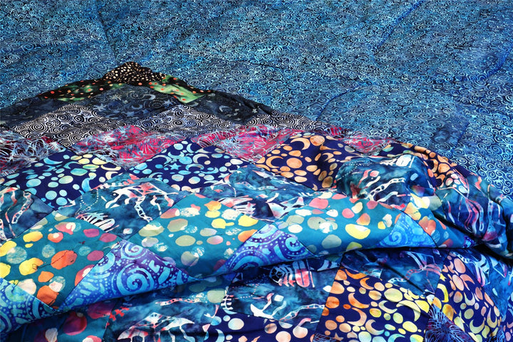 Handmade Quilted Patchwork Batik Printed Bedspread - Midnight