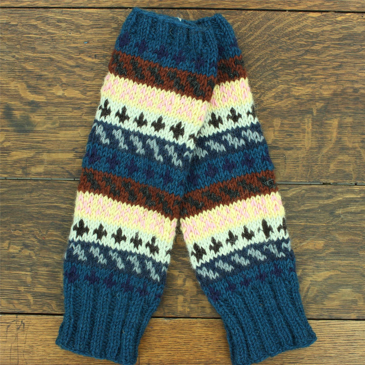 Hand Knitted Wool Leg Warmers - Stripe Navy Pink Pattern