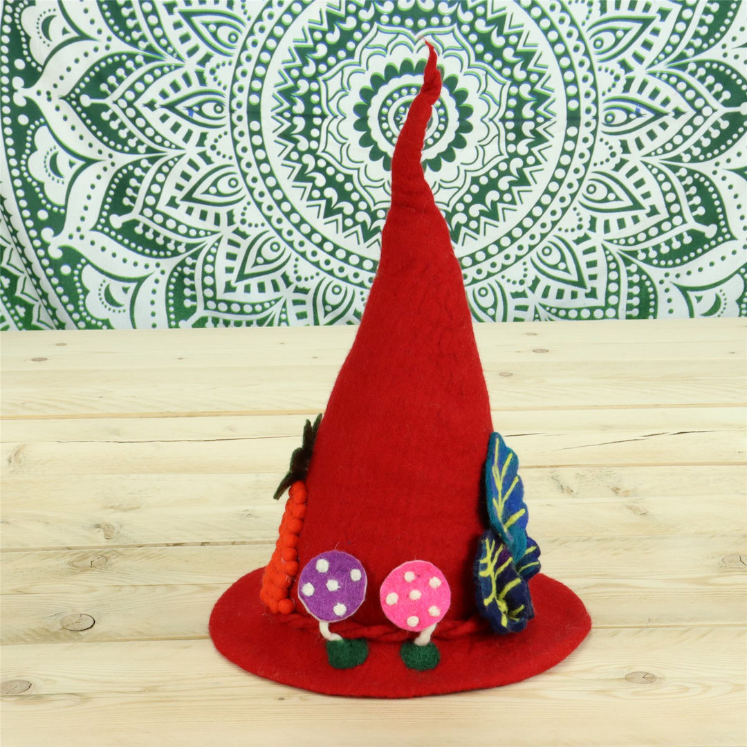 LoudElephant Handcrafted Wool Felt Hat from Nepal - Mystical Woodland Red