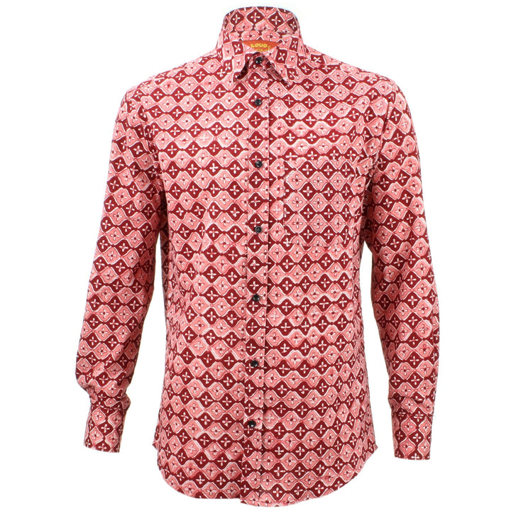 Regular Fit Long Sleeve Shirt - Dark Red & Orange Spanish Tile Print