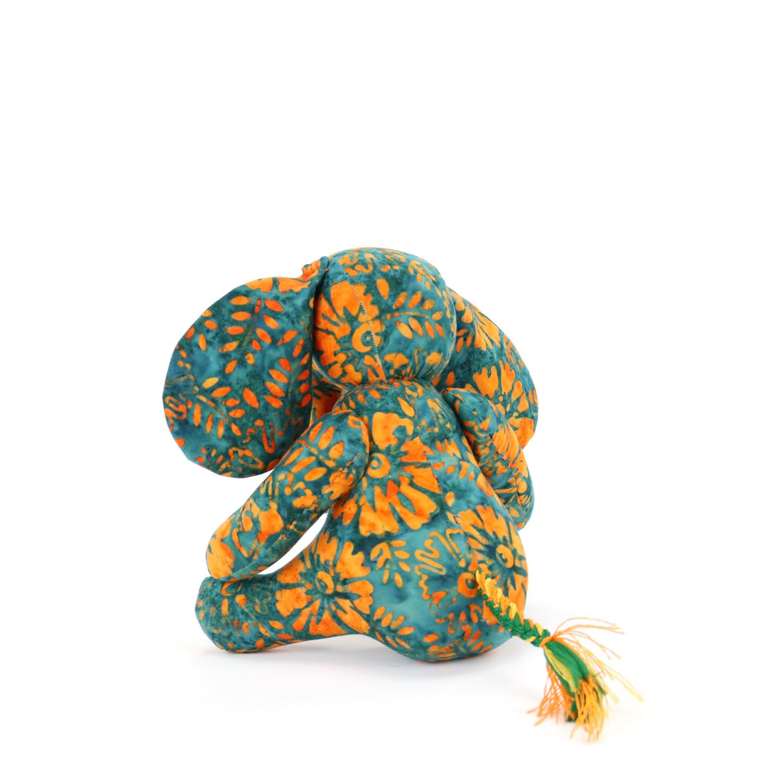 Batik Cotton Friendship Elephant - Teal Orange Floral