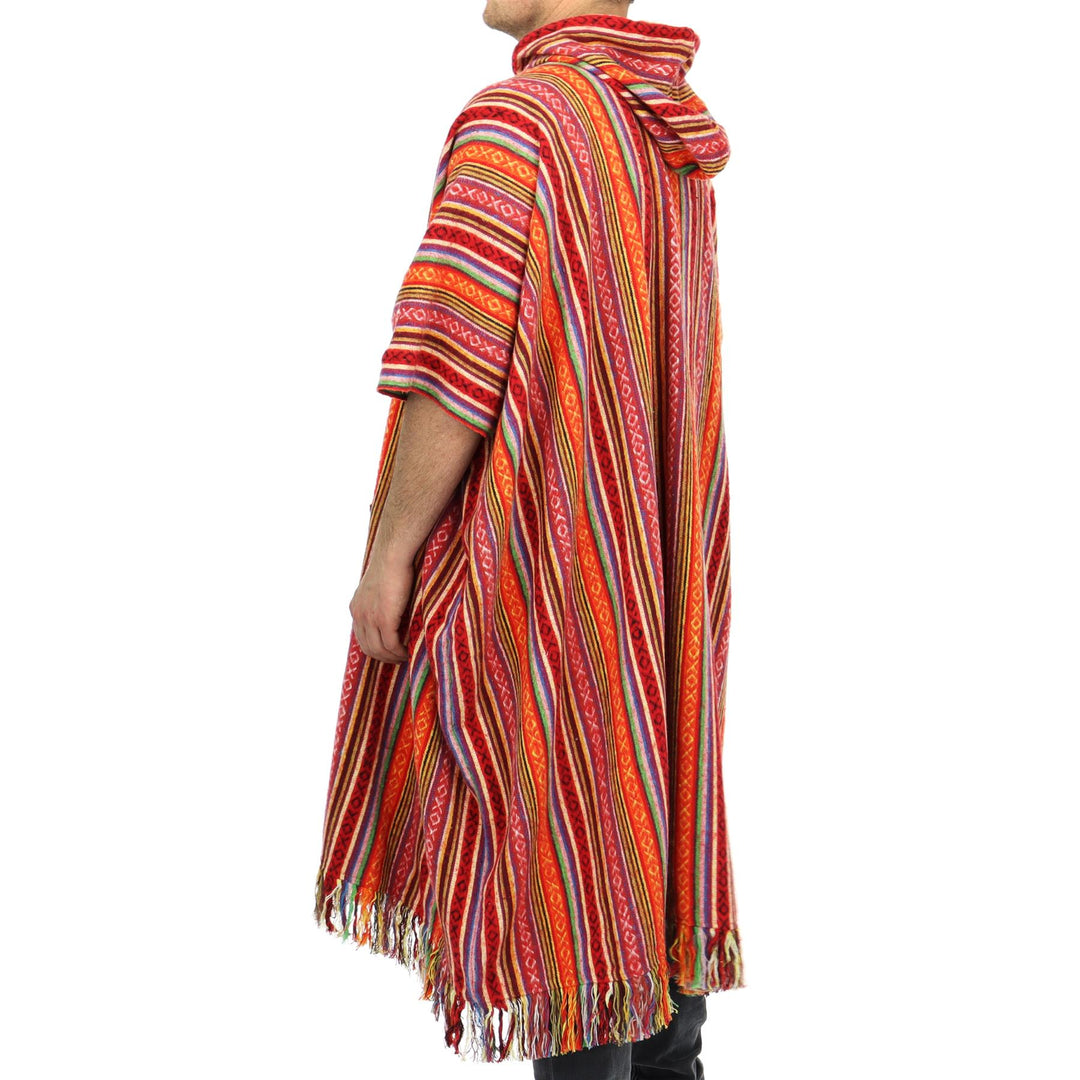 Brushed Cotton Long Hooded Poncho - Blood Orange