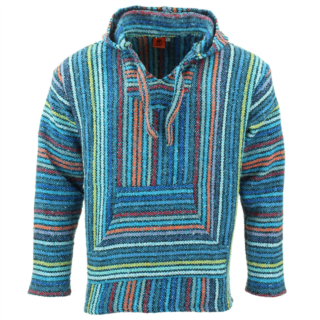 Recycled Mexican Baja Jerga Hoody - Thin Stripe Multi