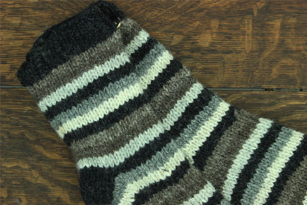 Hand Knitted Wool Ankle Socks - Stripe Natural