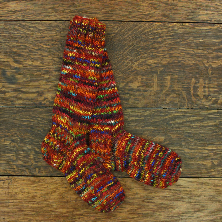 Hand Knitted Wool Long Socks - SD Red Mix