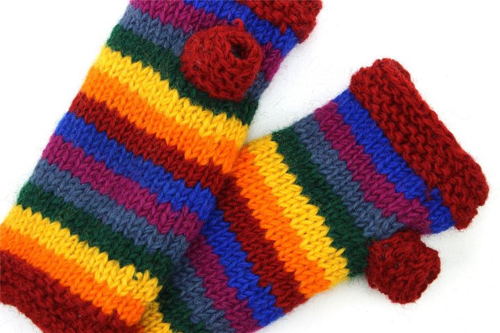 Hand Knitted Wool Arm Warmer - Stripe Rainbow