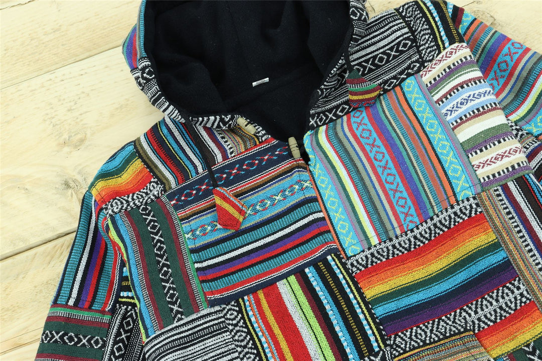 Woven Gheri Cotton Baja Hoodie - Patch Non-Brush