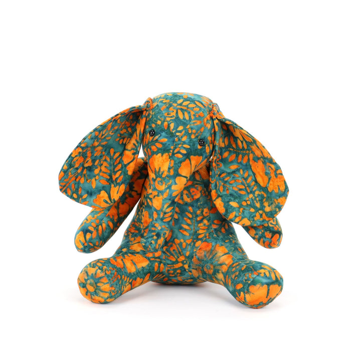 Batik Cotton Friendship Elephant - Teal Orange Floral