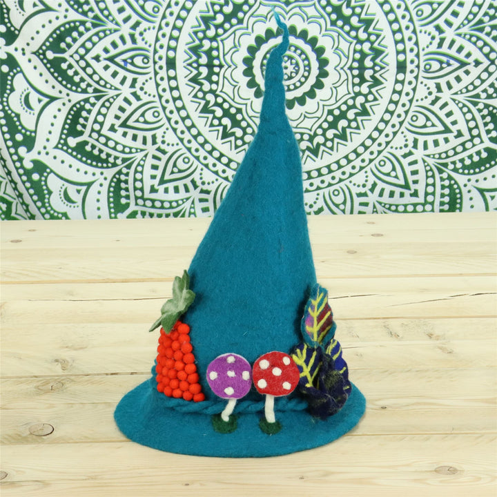 LoudElephant Handcrafted Wool Felt Hat from Nepal - Mystical Woodland Turquoise