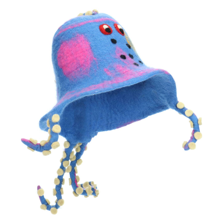 LoudElephant Handcrafted Wool Felt Hat from Nepal - Blue Octopus