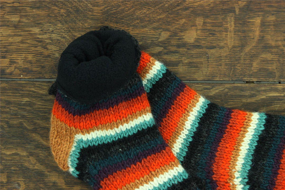 Hand Knitted Wool Ankle Socks - Stripe Anu