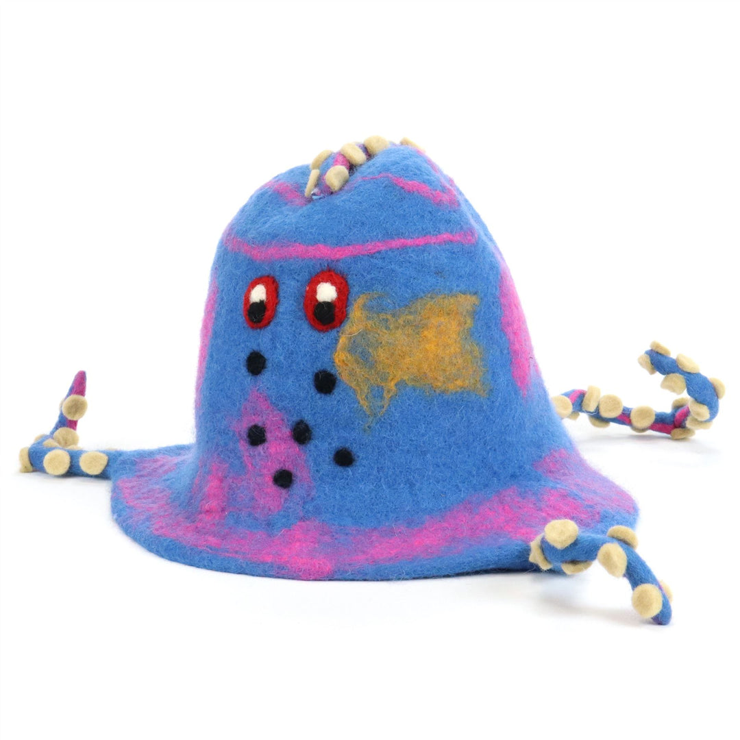 LoudElephant Handcrafted Wool Felt Hat from Nepal - Blue Octopus