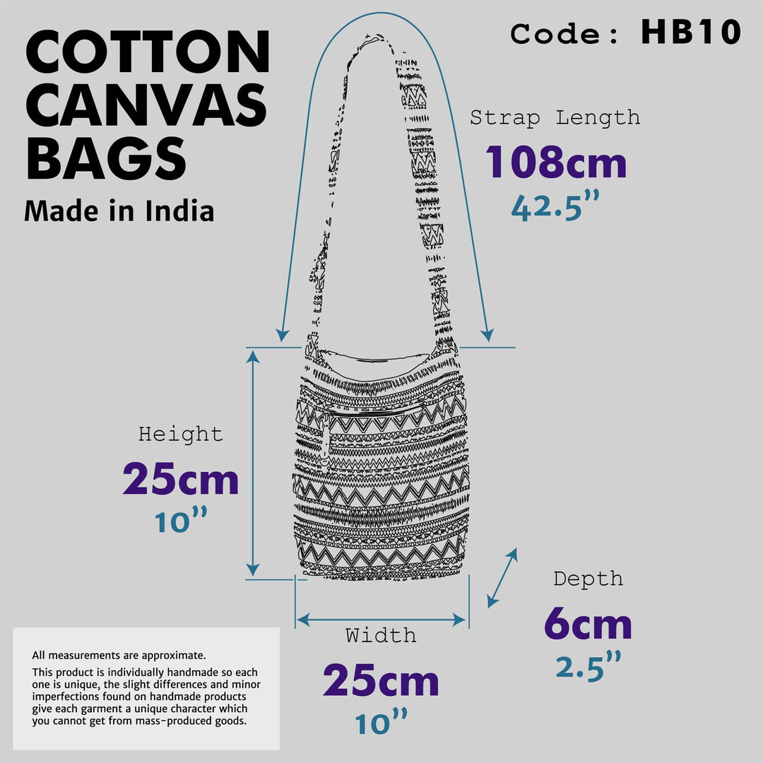 Cotton Canvas Sling Shoulder Bag - Black Cream