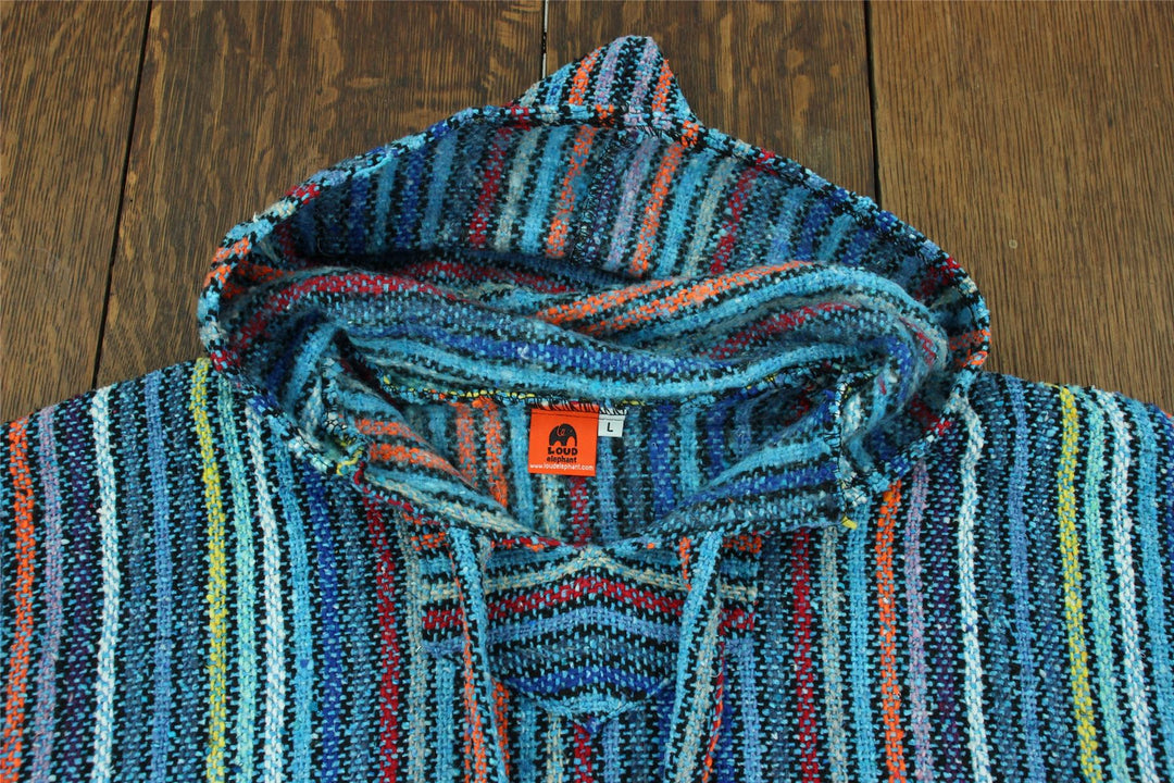 Recycled Mexican Baja Jerga Hoody - Thin Stripe Multi