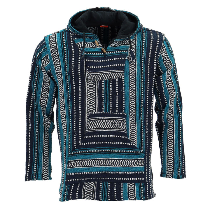 Woven Gheri Cotton Baja Hoodie - Blue