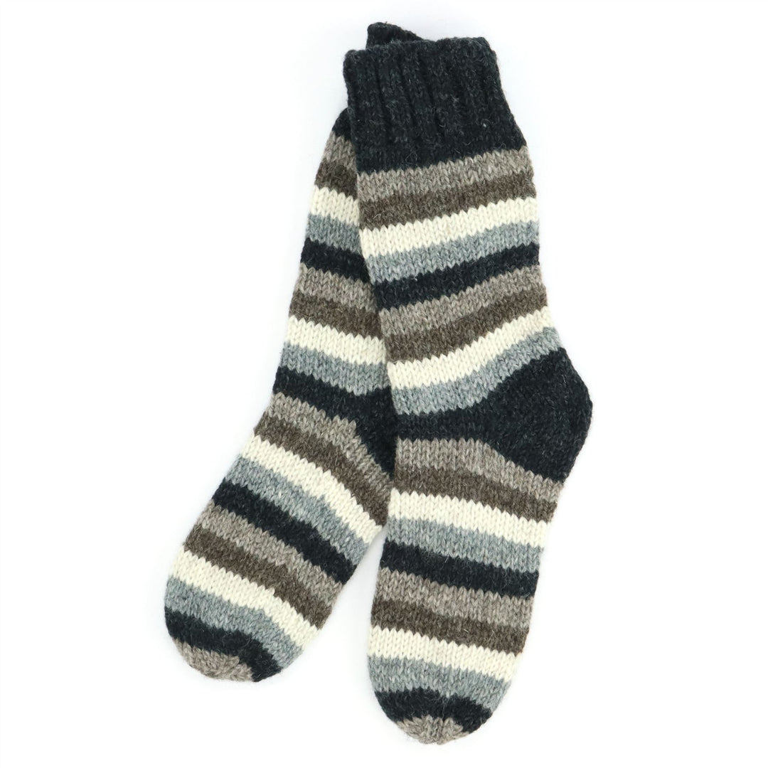 Hand Knitted Wool Slipper Socks - Stripe Natural