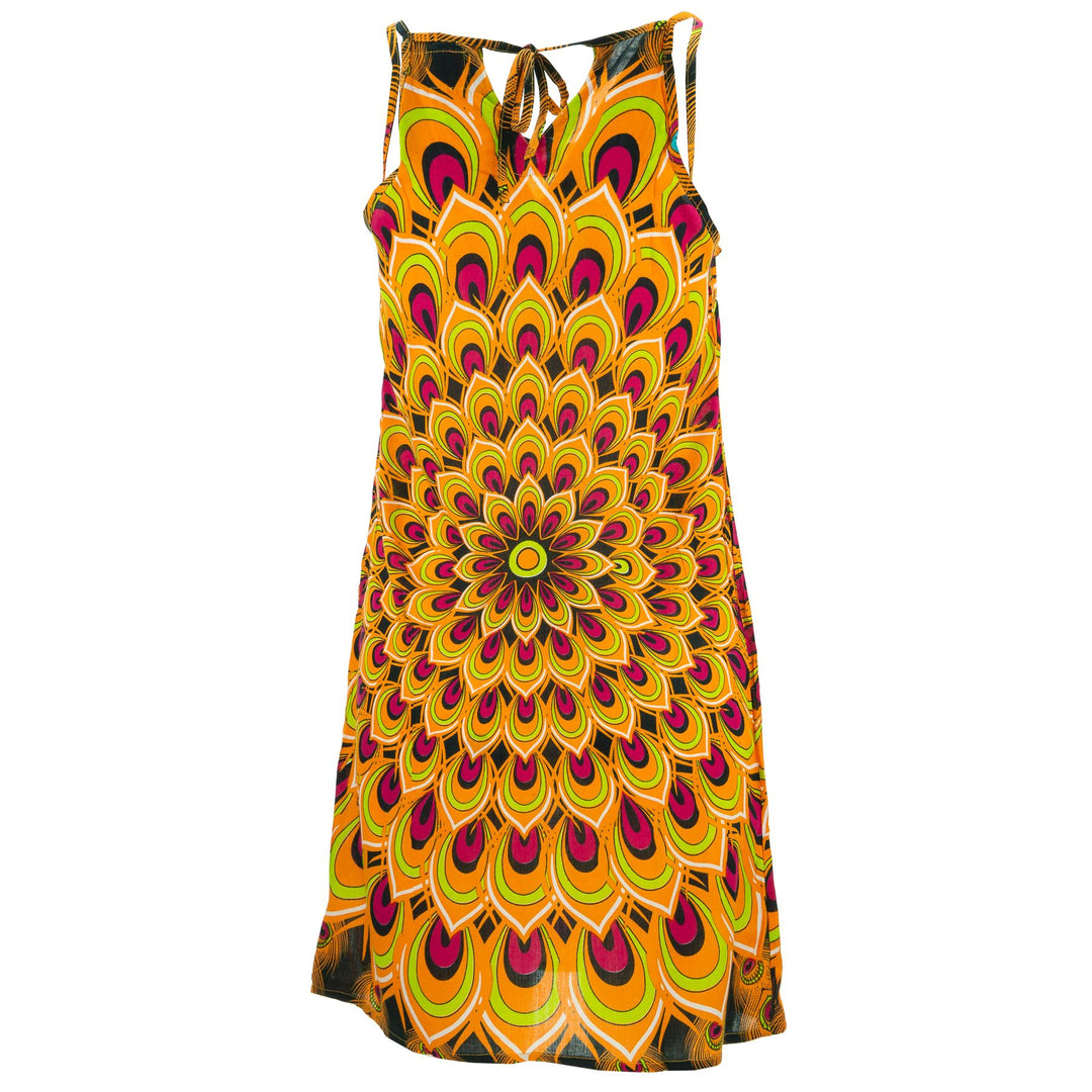 Strappy Dress - Peacock Mandala Orange Red Lime