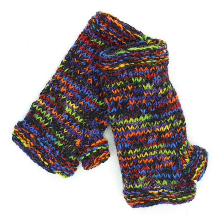 Hand Knitted Wool Arm Warmer - SD Black Rainbow