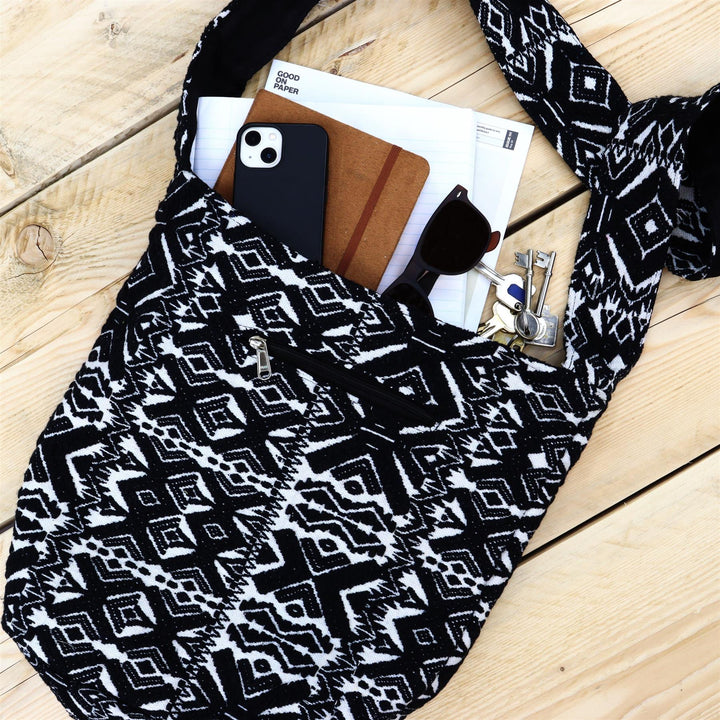 Cotton Canvas Sling Shoulder Bag - Black X