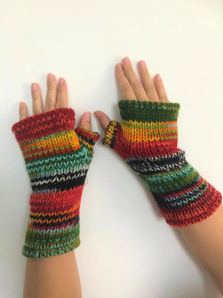 Wool Knit Fleece Lined  Wrist Warmers - SD Black Red Green