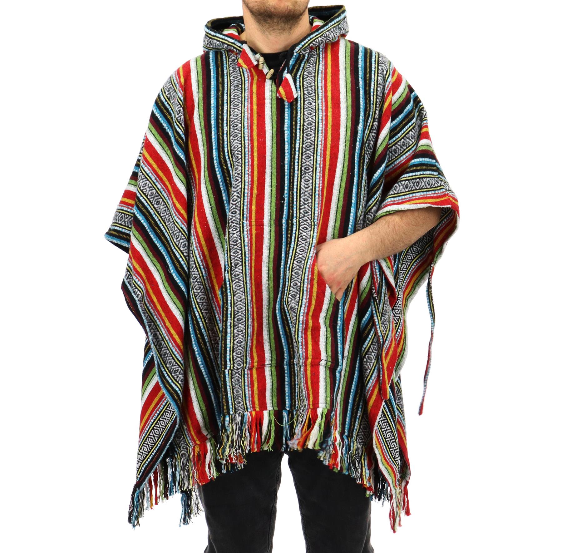 Brushed Cotton Hooded Poncho Mexican Diamond