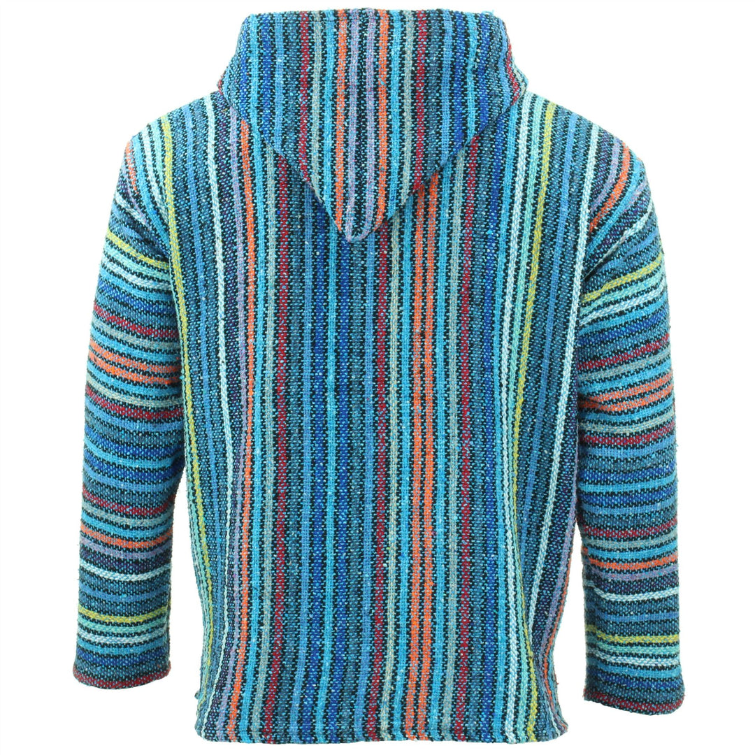 Recycled Mexican Baja Jerga Hoody - Thin Stripe Multi